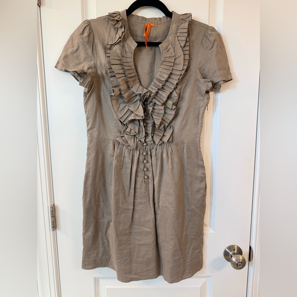 BCBGeneration Taupe Ruffled Midi Dress